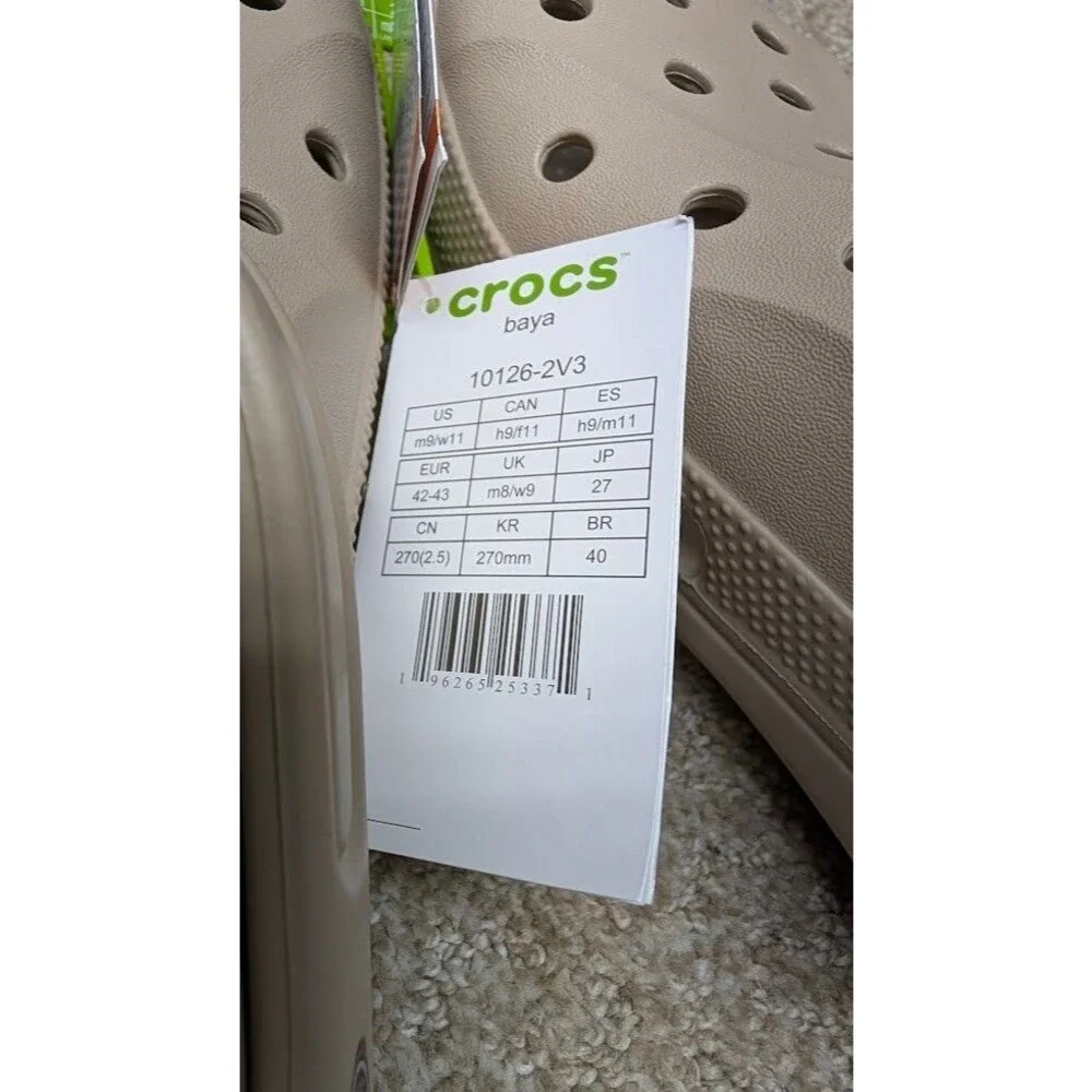 Crocs 10126-2V3 Unisex Flat Heel Beige Closed Toe Slip-On Clog Shoes Size W11/M9